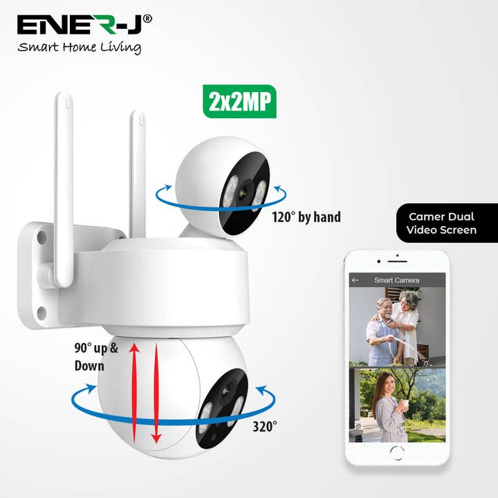 ENER-J - Wholesale Outdoor/Lawn Light - Smart Wi-Fi Dual Lens Outdoor Dome IP Camera IP655