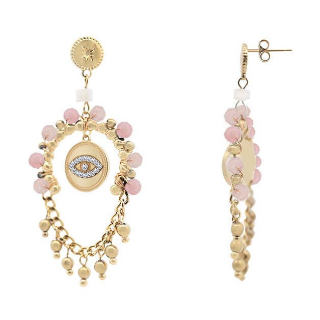 DANGLING EARRINGS WITH EVIL EYE AND BEADS - NK21124120F86 for wholesale by AMORINO SRL