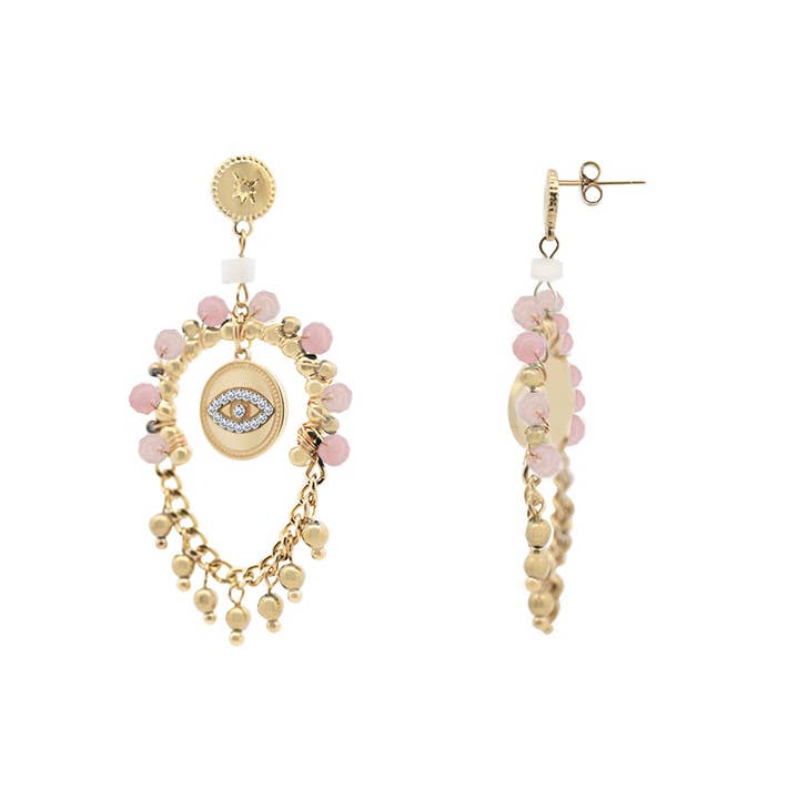 AMORINO SRL - Wholesale Dangle Earrings - DANGLING EARRINGS WITH EVIL EYE AND BEADS - NK21124120F864