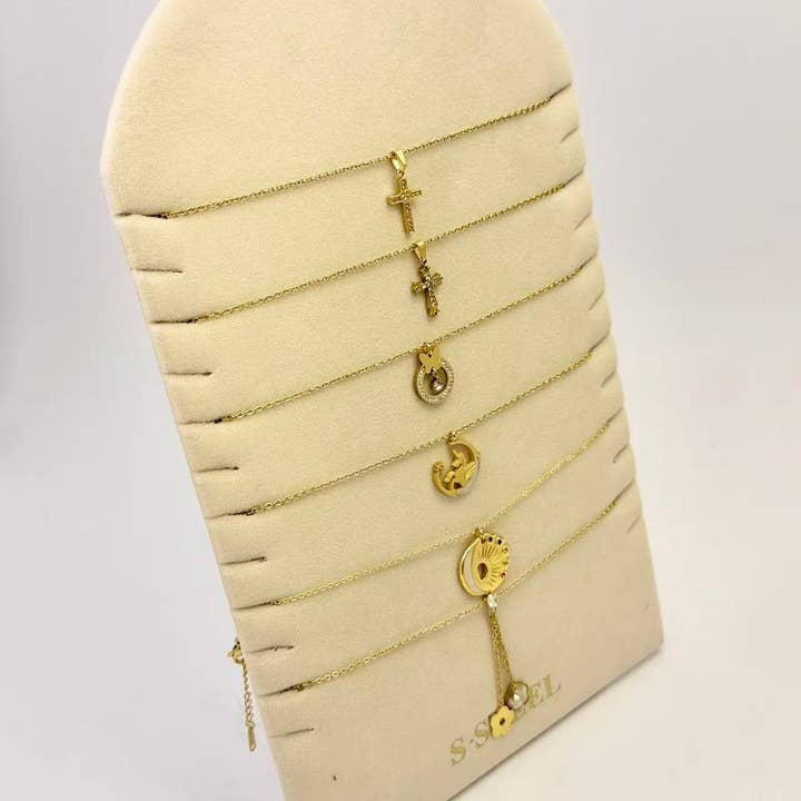 COSMOS - Wholesale Jewelry Set - Set of 6 assorted stainless steel necklaces Display stand included1