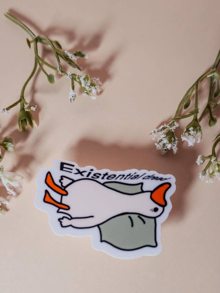 Existential Dread Goose Sticker | Funny Meme Vinyl Sticker | Aesthetic Laptop & Water Bottle Sticker for wholesale by Fern Hollow Co.
