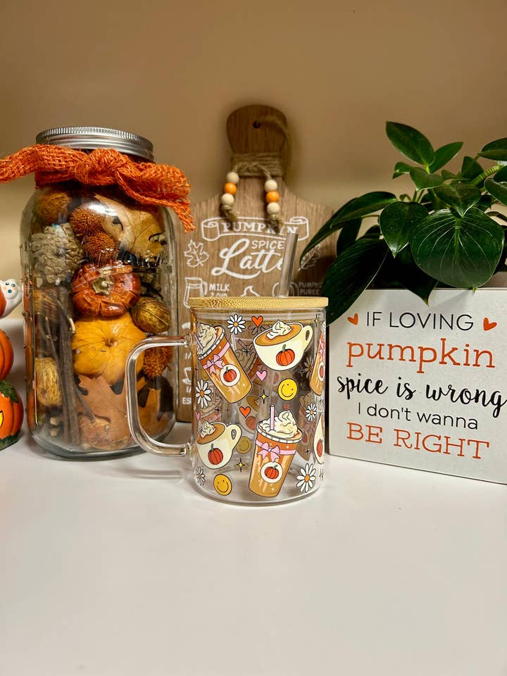 15oz Glas Mugg, Pumpa Krydda Kopp, Höst Estetik Kaffemugg för wholesale av MommyandMarie