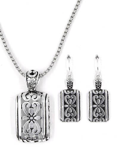 0011 PREMIERE - Wholesale Jewelry Set - FR5533 Filigree Cutout Rectangle Metal Necklace Set0
