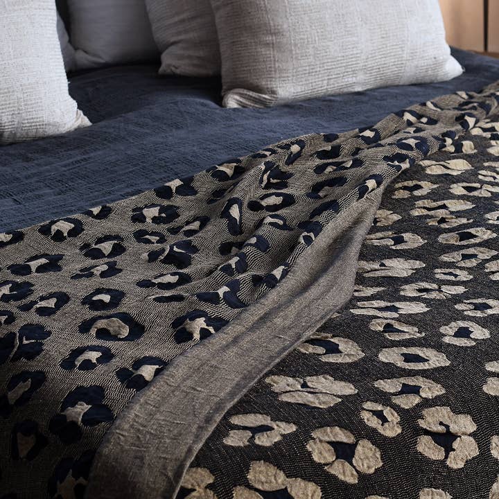 African Jacquard – wholesale Throw blanket – Cotton/ Linen Leopard Metallic Throws