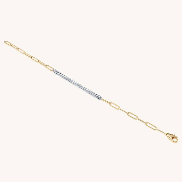All Diamond Source - Wholesale Tennis Bracelet - 14K Gold and Diamond Tennis Bracelet with Paper Clip Links