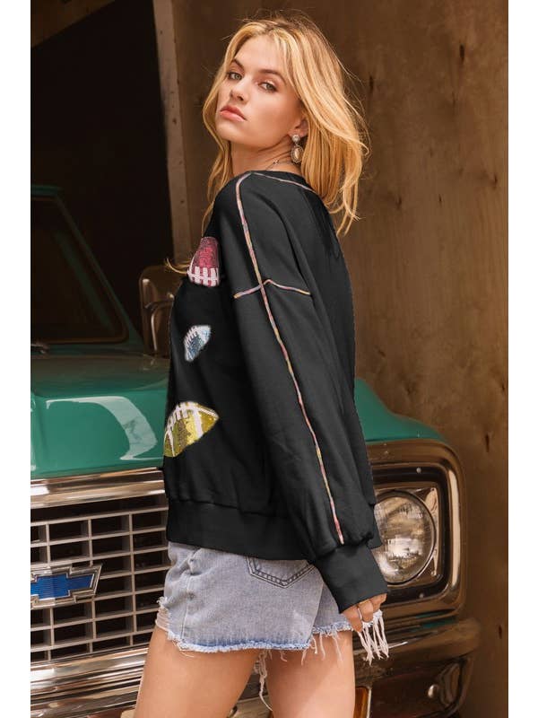 Oddi - Wholesale Sweatshirt - Women's - Plus Football Sequin Patch Crewneck Sweatshirt7