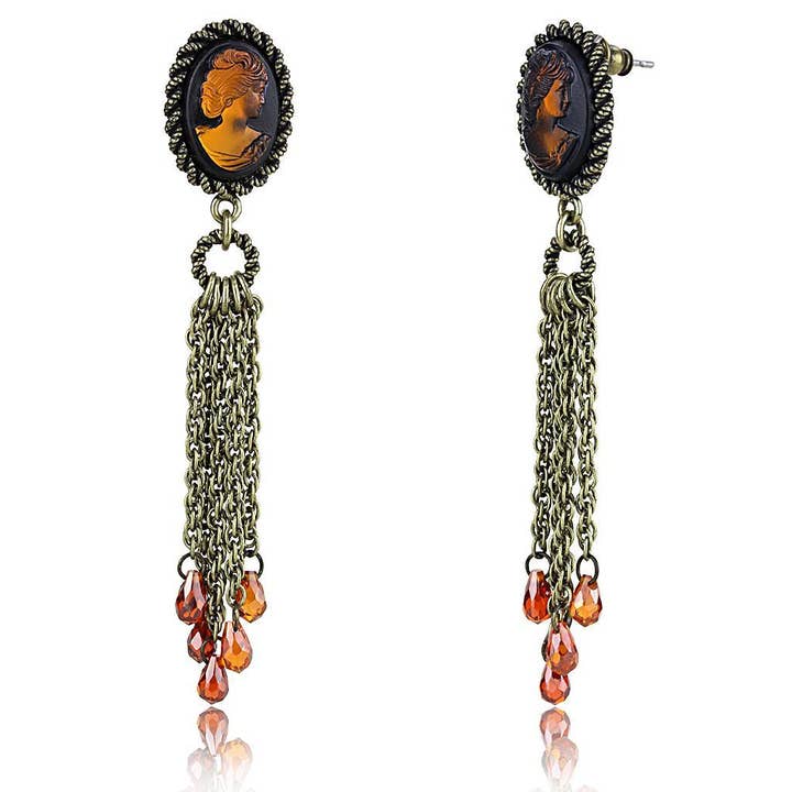 LO4185 - Antique Copper Brass Earrings with Synthetic Synthetic Stone in Smoked Quartz for wholesale by Alamode