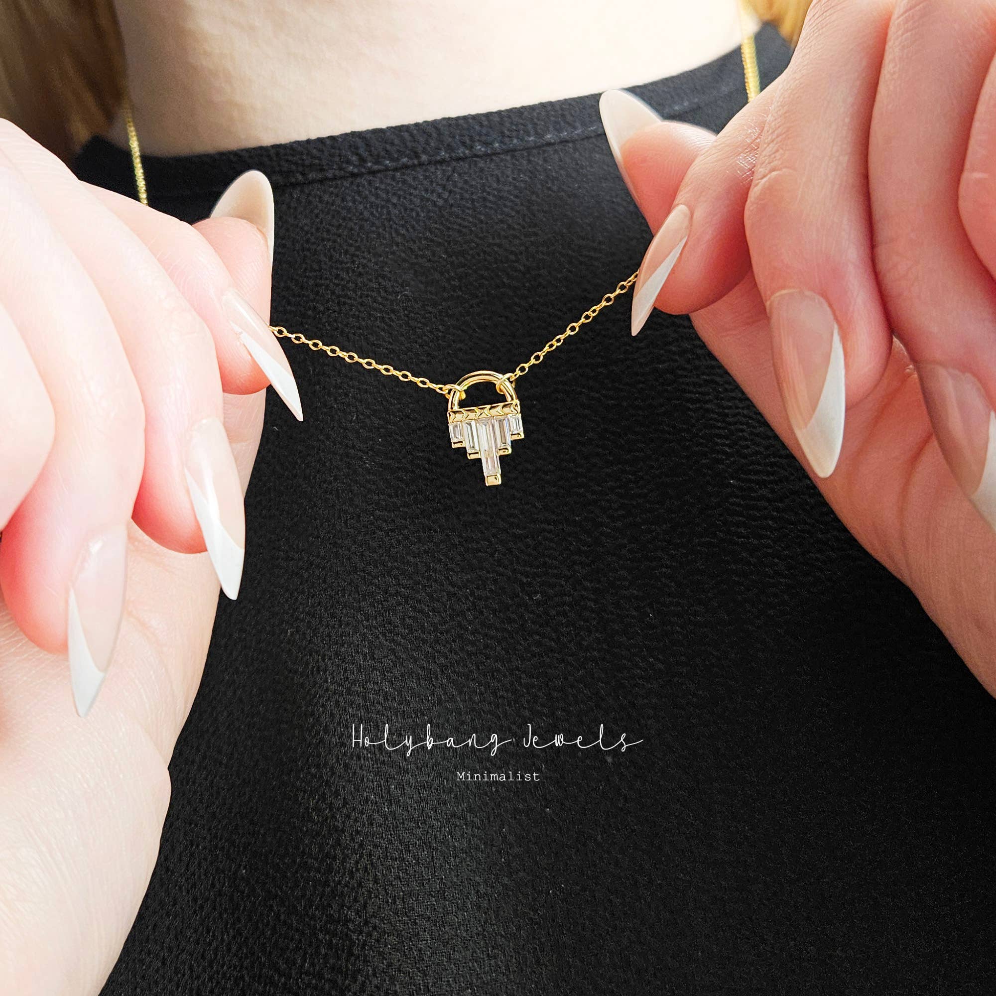 HolyBang Jewels - Wholesale Pendant/Charm Necklace - BAGUETTE ART DECO TINY PENDANT NECKLACE - LYBN49041