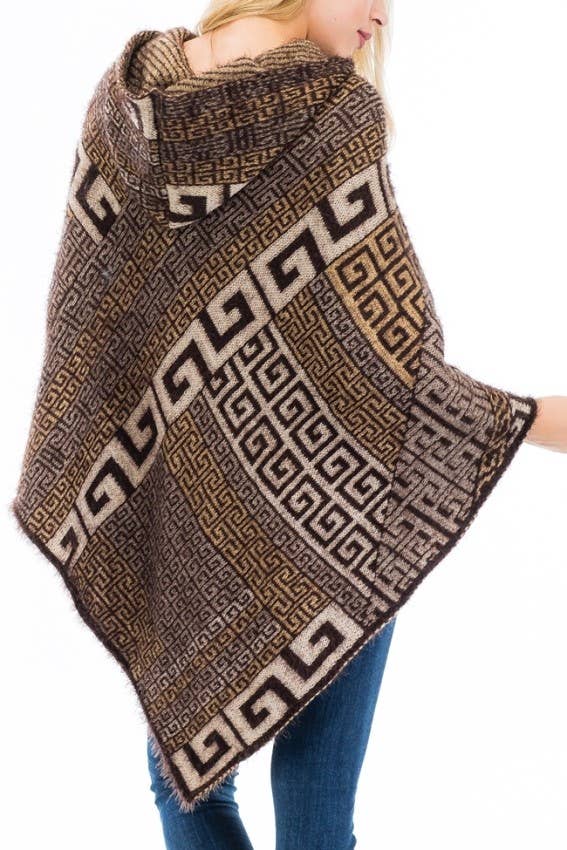 Cap Zone - Vente Poncho – femme - Poncho à capuche en faux angora Greek Key5