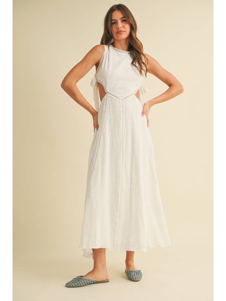 Klesis - Wholesale Dress - Women's - ID9098 SIDE TIED DETAIL MIDI DRESS WITH LACE TRIM