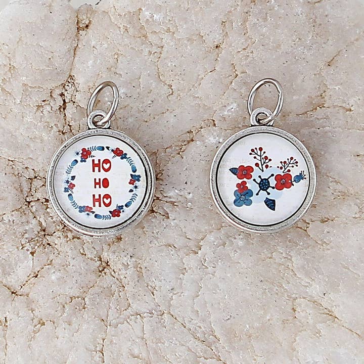 Ho Ho Ho Holiday Double Sided Round Charm for wholesale by Jennifer Dahl Designs LLC