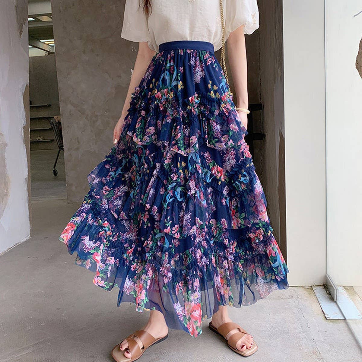 ACCITY - Wholesale Skirt - Women's - COLORFUL FLORAL MESH PRINT PLEATED TULLE SKIRT_CWBLS039910