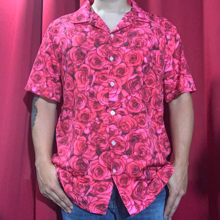 Rose Men's Hawaiian Shirt for wholesale by Los Angeles Mercantile™