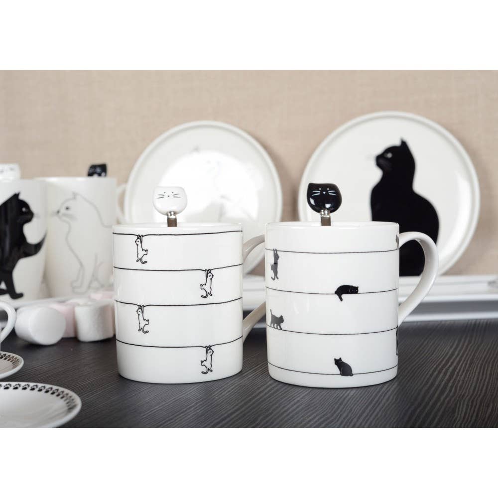 AULICA – Großhandel Tee-/Kaffeetasse – Weiße Teetassen mit Katzendesign - Set aus 2 Stück2