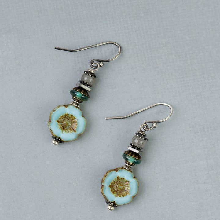Anne Vaughan Designs Jewelry – Engroshandel Hængeøreringe og creoløreringe – Venetian Dreams tjekkisk glas Aqua Flower enkle øreringe