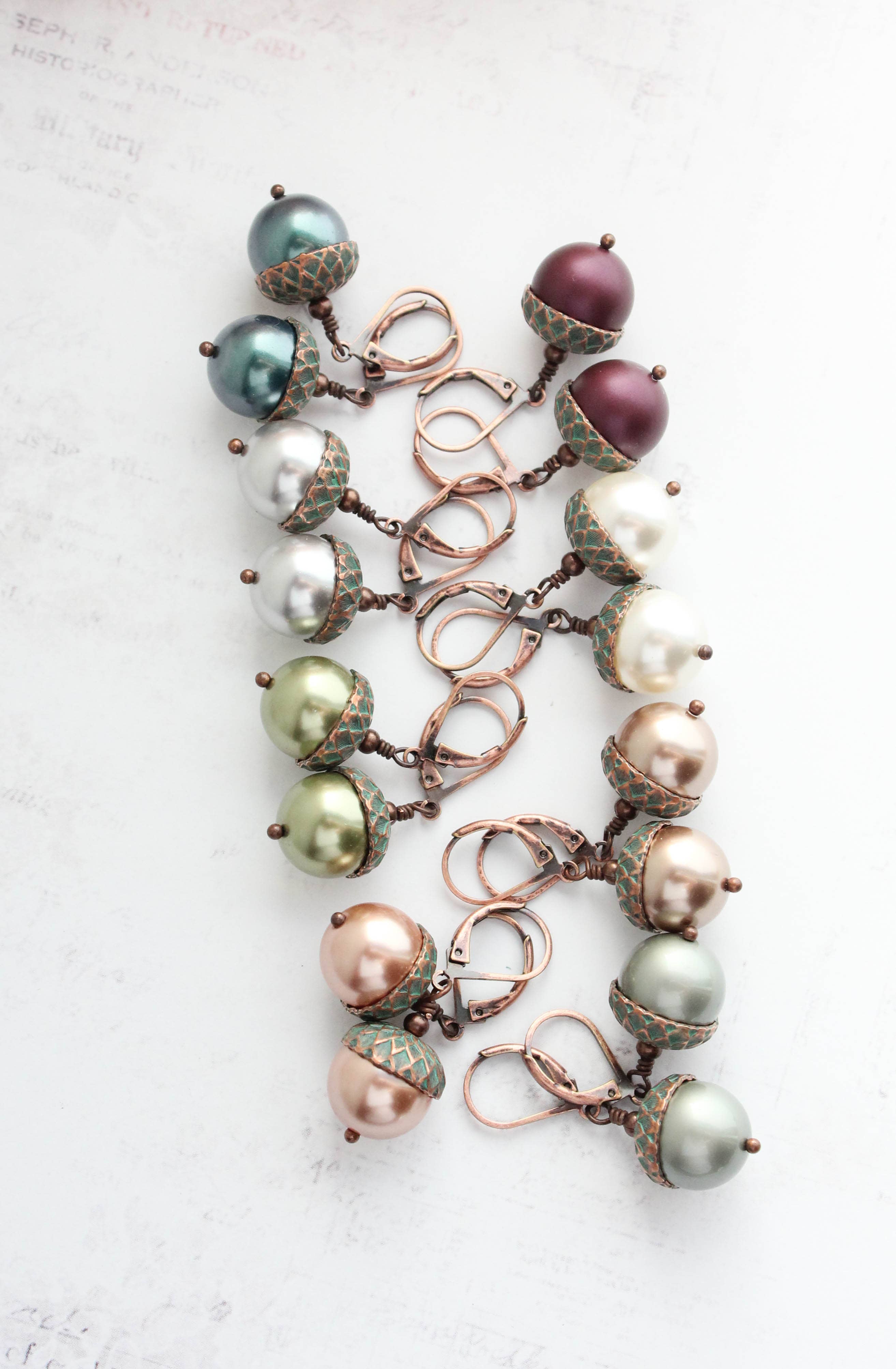 A Pocket of Posies - Wholesale Dangle Earrings - Pearl Acorn EARRINGS | Blush Mint Copper Patina8