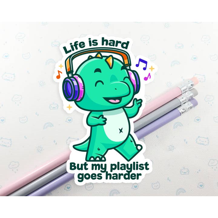 Dino Playlist Goes Hard Sticker for wholesale by FunUsual Suspects
