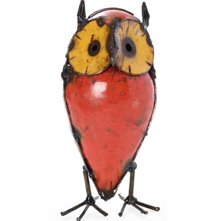 Swahili | AFRICAN MODERN - Wholesale Sculpture - Small Colorful Recycled Metal Owl Sculpture