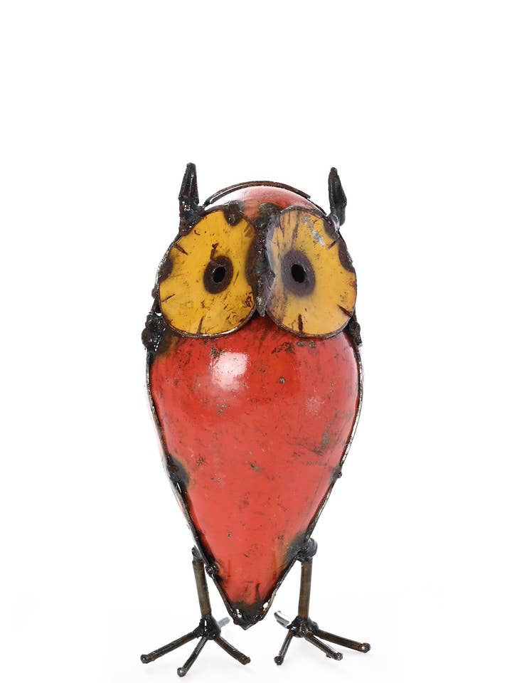 Small Recycled Colorful Metal Owl for wholesale by African Modern