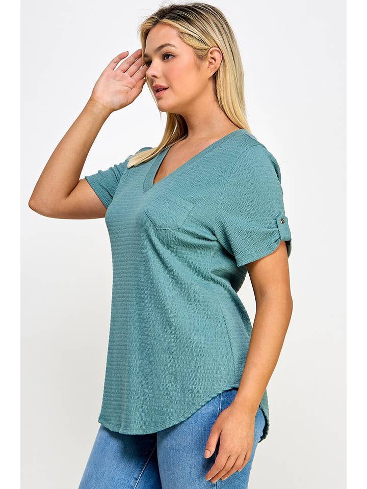 Haute Fox Plus Size & Contemporary - Wholesale Tunic - Women's - Plus Size Smocked Shirt Tail Top PL2450P-T5