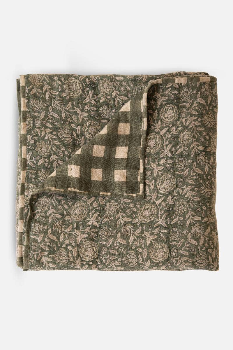 Live Linen - Wholesale Quilt - Block Printed Sorrel Linen Quilt – Reversible Design1