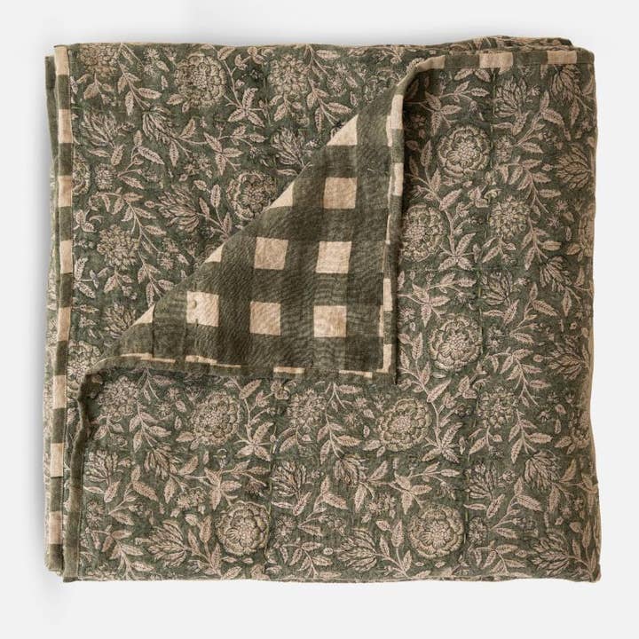 Live Linen - Wholesale Quilt - Block Printed Sorrel Linen Quilt – Reversible Design1