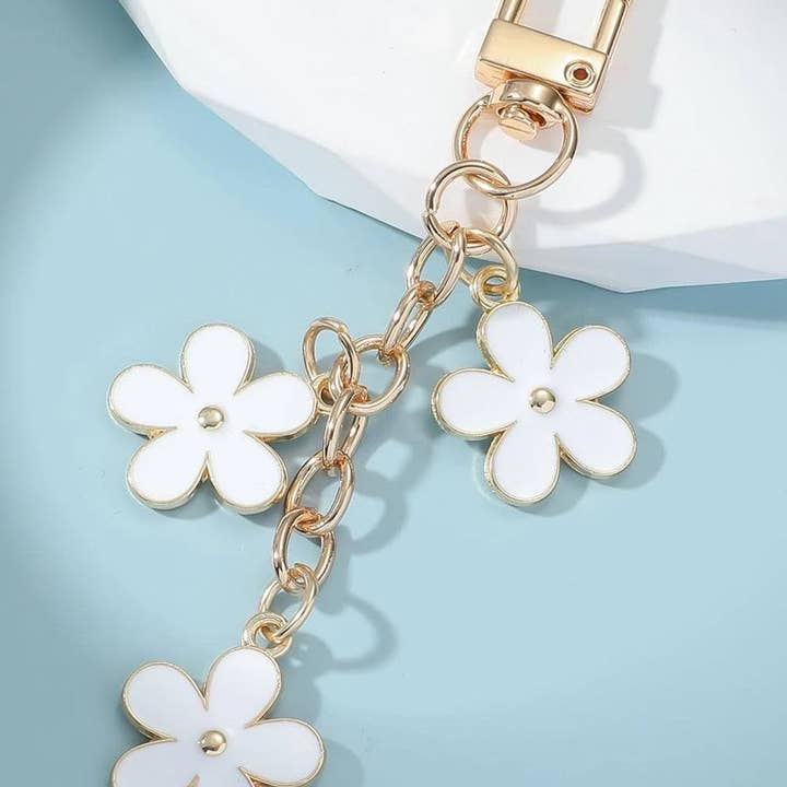 White Cute Flower Shape Ornament Key Buckle for wholesale on Faire