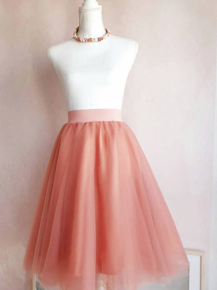 Dumpi Boutique - Wholesale Skirt - Women's - Dusty Coral Tutu Midi Skirt