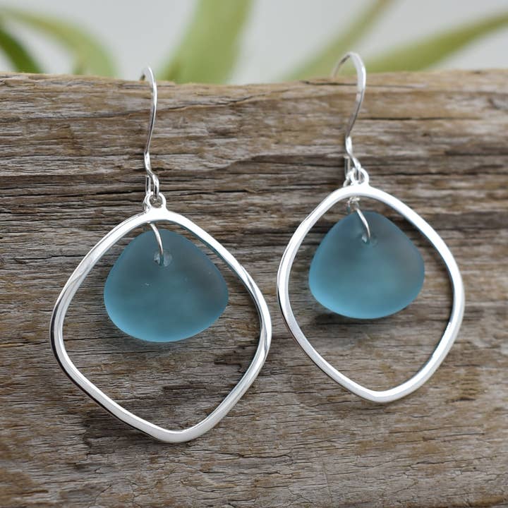 Organic silver + eco glass earrings -Modern summer jewelry for wholesale by Whitelotus Design