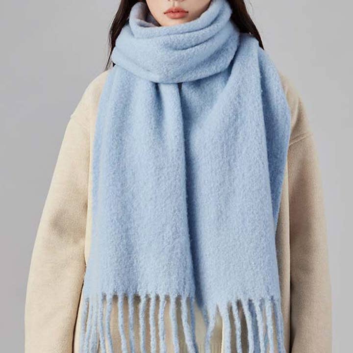 Iceland Blue Wool Scarf – Long Winter Tassel Wrap_CWASC1097 for wholesale by ACCITY