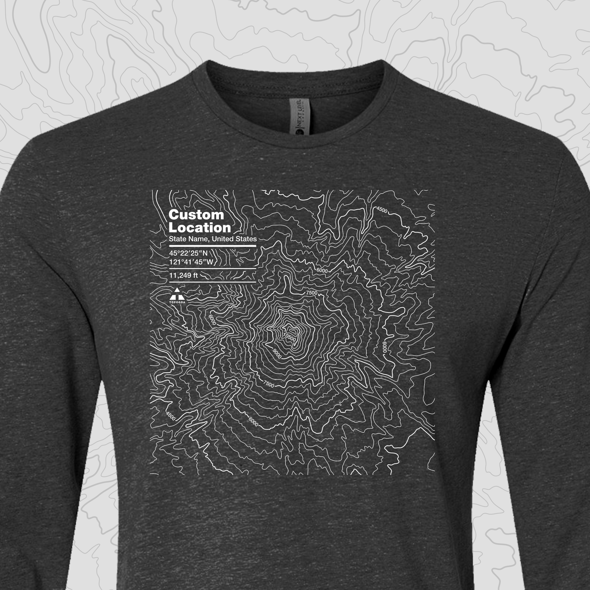 Topogra - Wholesale Screen Printed T-Shirt - Unisex - Custom Topographic Design - Unisex Long Sleeve Tee3