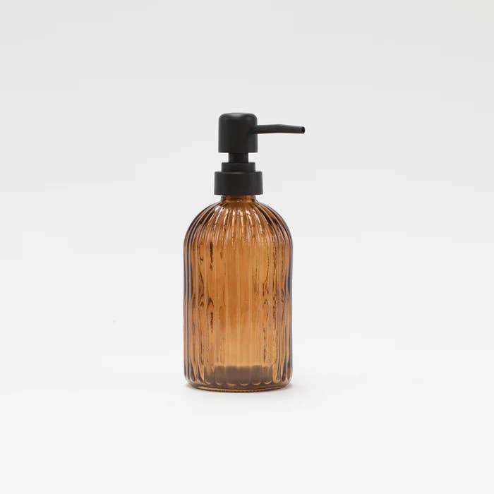 Ribbed Glass Amber Soap Dispenser 500 ML for wholesale by Little Crafts London LTD