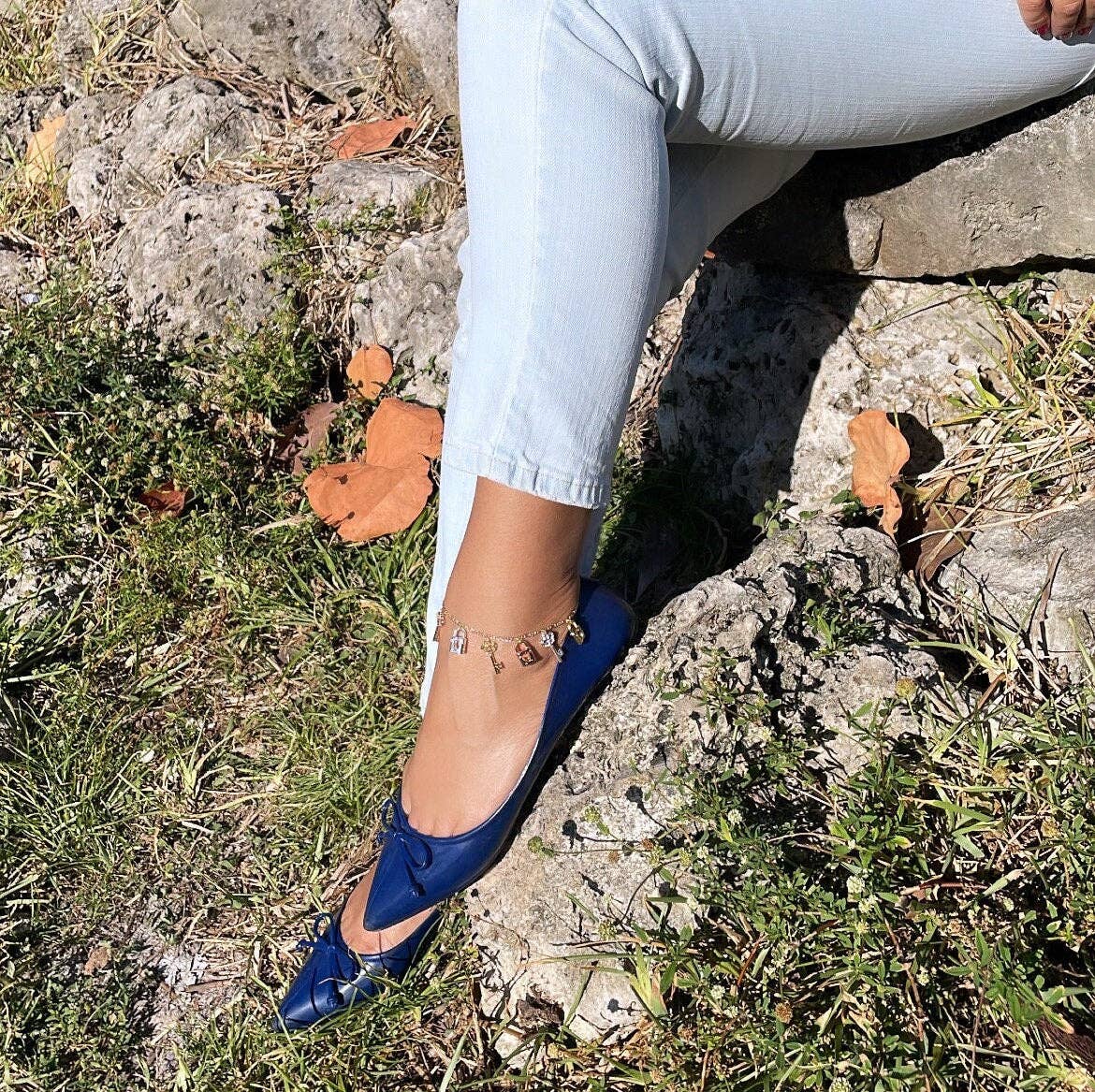 Milie – Pulseira de tornozelo por atacado – Tornozeleira com Charms de Fecho e Chave Tricolor em 18k GF5