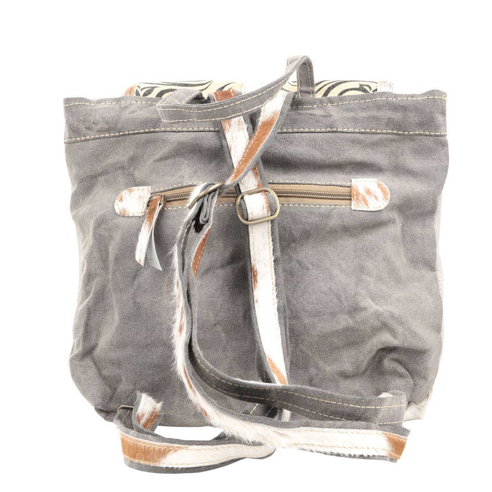 Clea Ray Canvas Bags & Clothing – Großhandel Rucksack – Damen – Kleiner Rucksack mit Leinwanddruck und Rindslederbesatz3