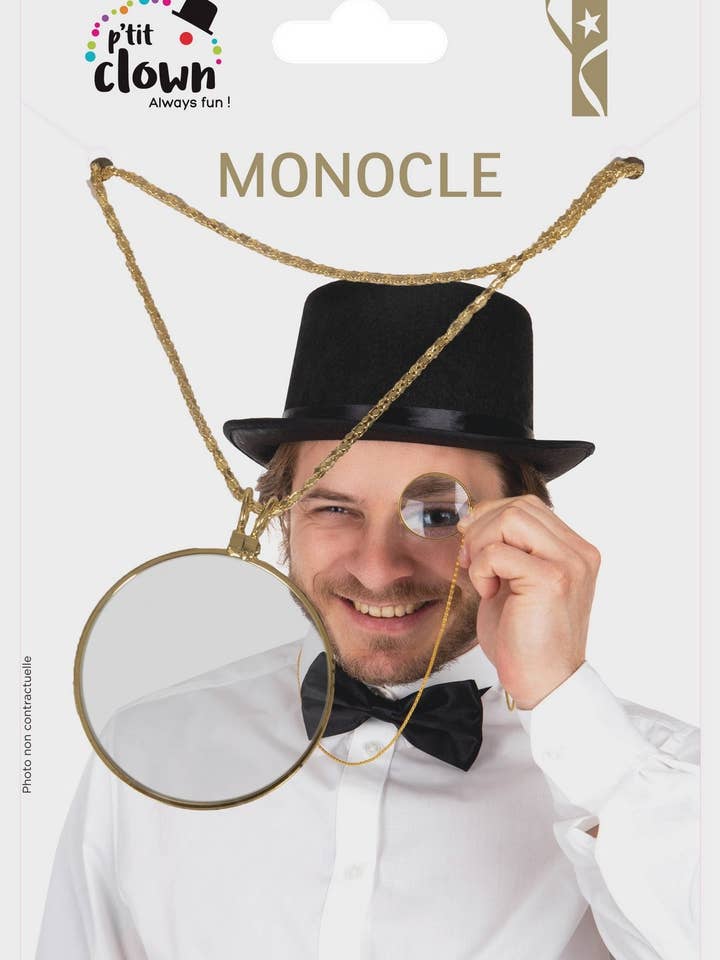 Monocle Avec Chaîne En Métal - Or pour la vente par P'tit Clown