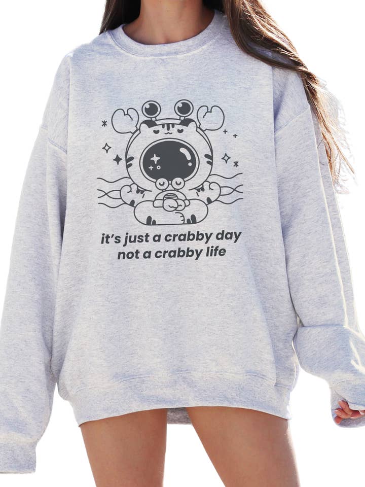 Crabby Day, Not a Crabby Life - Graphic Crewneck Sweatshirt for wholesale by Overthinker Apparel