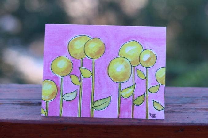 Nan Van Art - Wholesale Everyday Greeting Card - Round Yellow Fun Flowers2