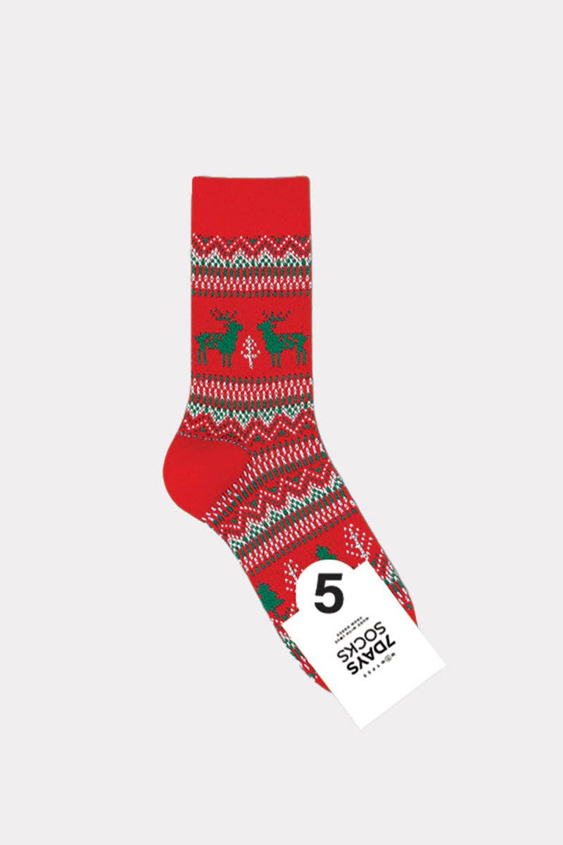 7DAYSSOCKS - Vente Chaussettes – femme - Chaussettes d’hiver jacquard pour femmes avec motif cerf nordique4