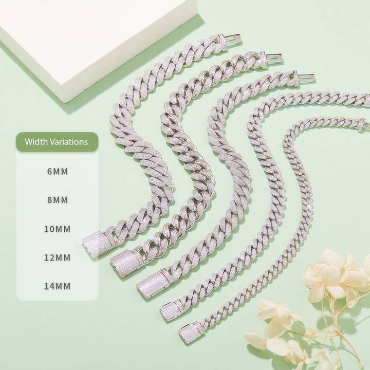 Sparkile - Wholesale Link & Chain Bracelet - 925 Silver Moissanite Cuban Link Bracelet | 6mm Wide Iced Out Moissanite Chain | 18-23cm