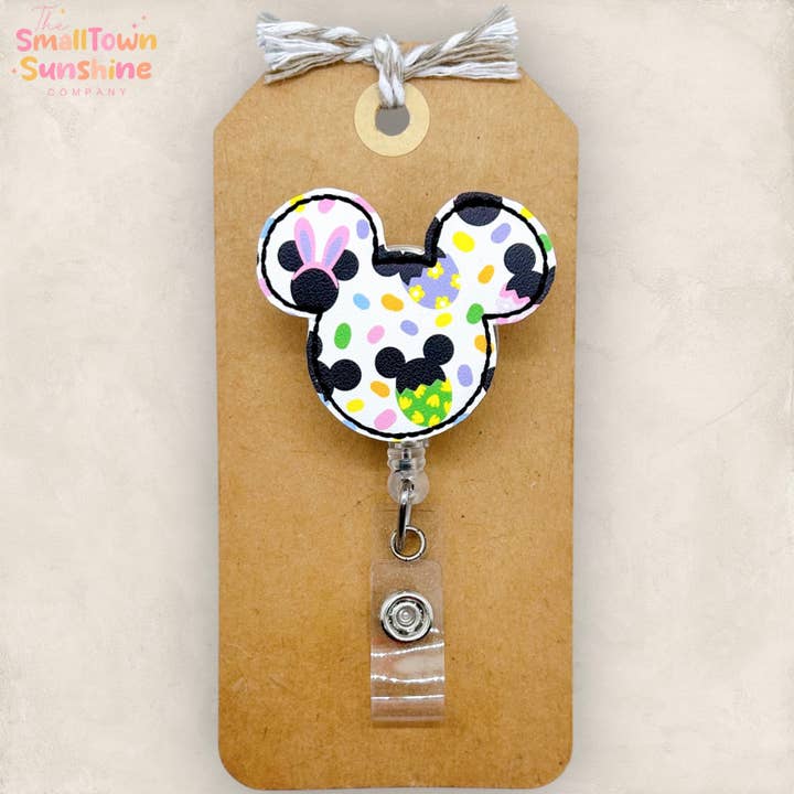 Porta credenciales con carrete de Pascua con huevo y conejo. para venta al por mayor de The SmallTownSunshine Company