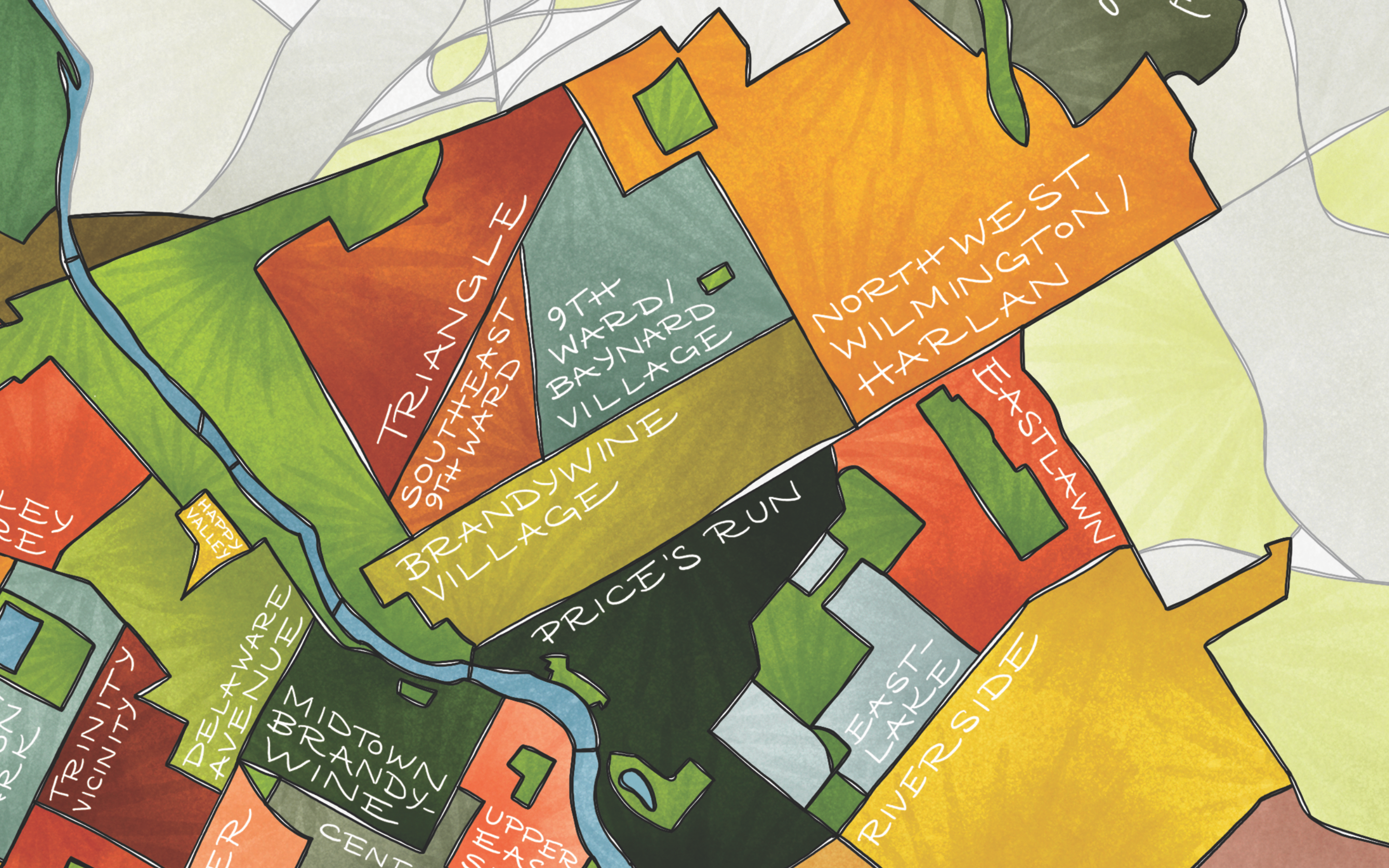 Terratorie Maps + Goods - Wholesale Art Print - Wilmington DE Neighborhoods Map Art Print1