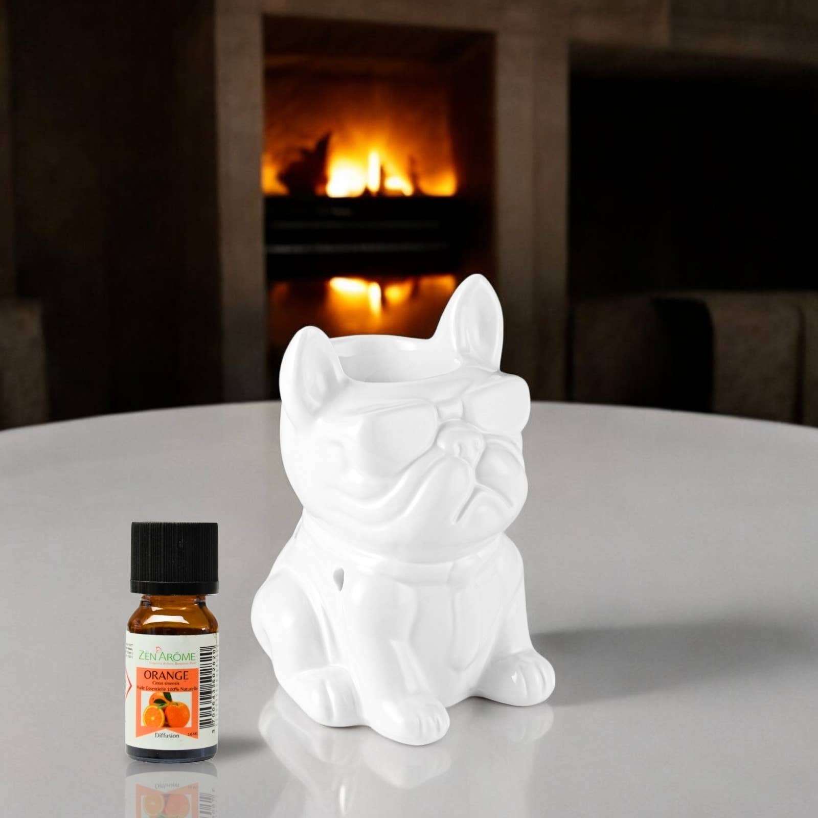 Zen'Arôme - Wholesale Tapered Candle/Candlestick - White Boubou French Bulldog Ceramic Incense Burner8