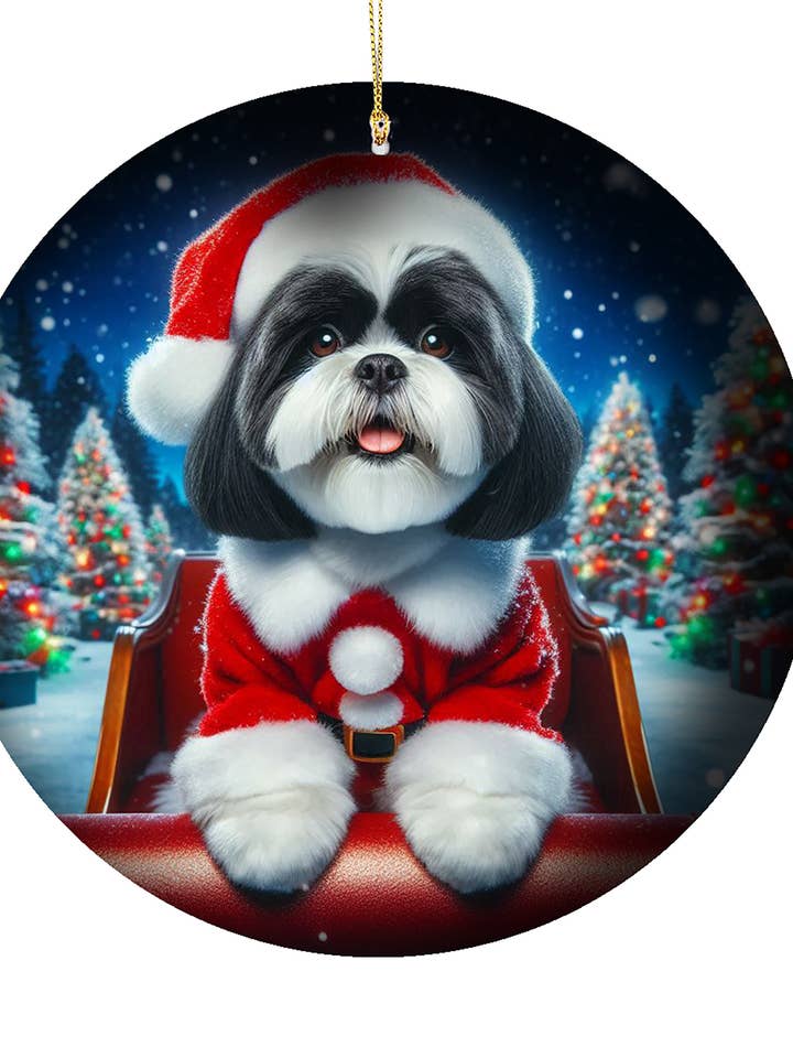 Shih Tzu Black/White -Christmas Porcelain Ornament for wholesale by Best of Breed Products