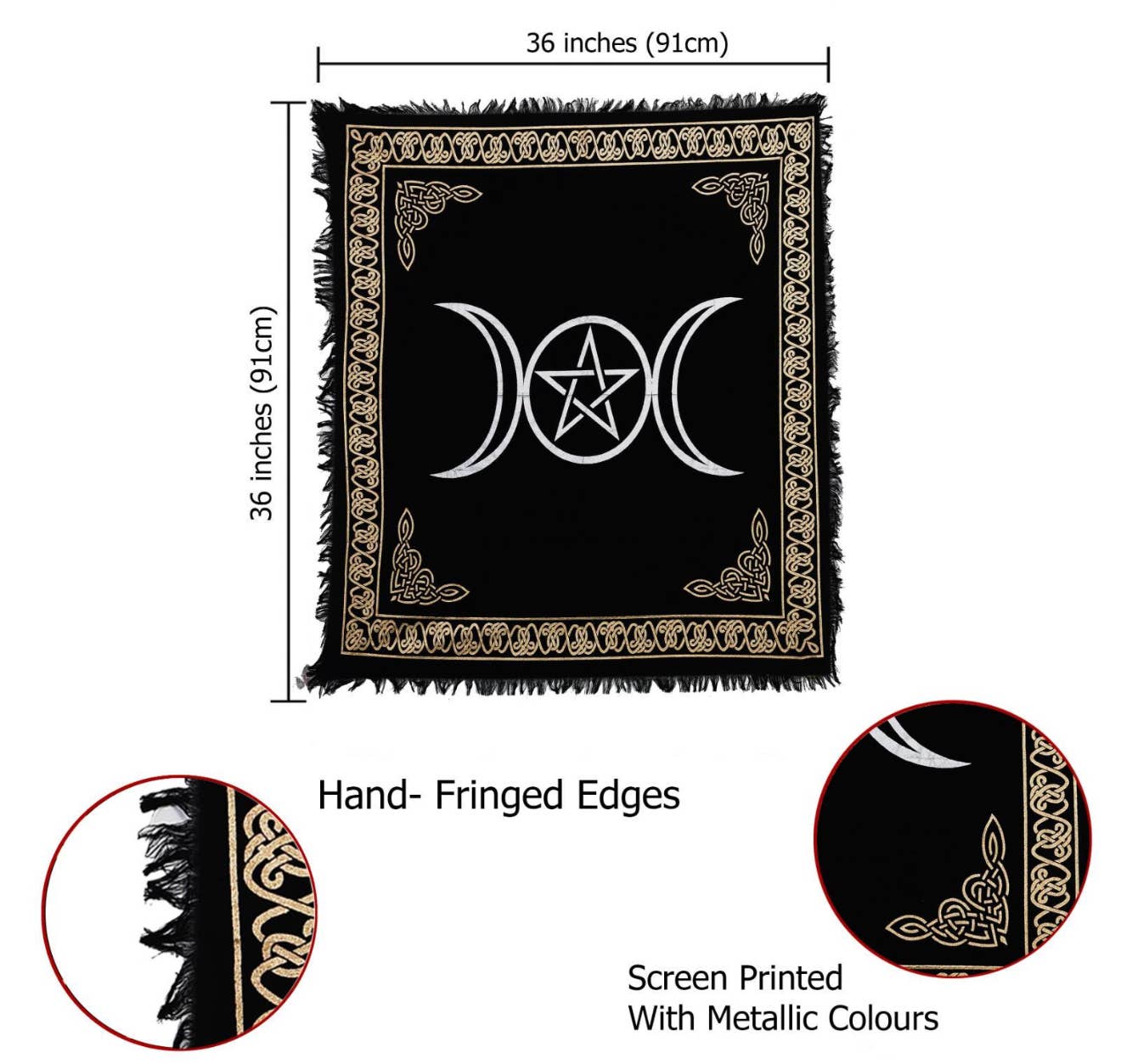 Lungta Imports - Wholesale Tapestry/Textile - Alter Tarot Spiritual Triple Moon Pentagram Altar Cloth2