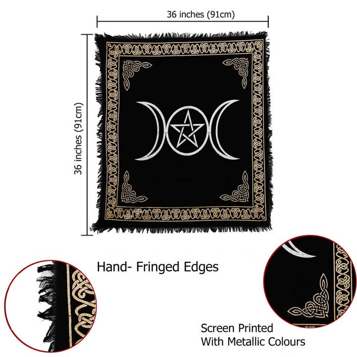Lungta Imports - Wholesale Tapestry/Textile - Alter Tarot Spiritual Triple Moon Pentagram Altar Cloth2
