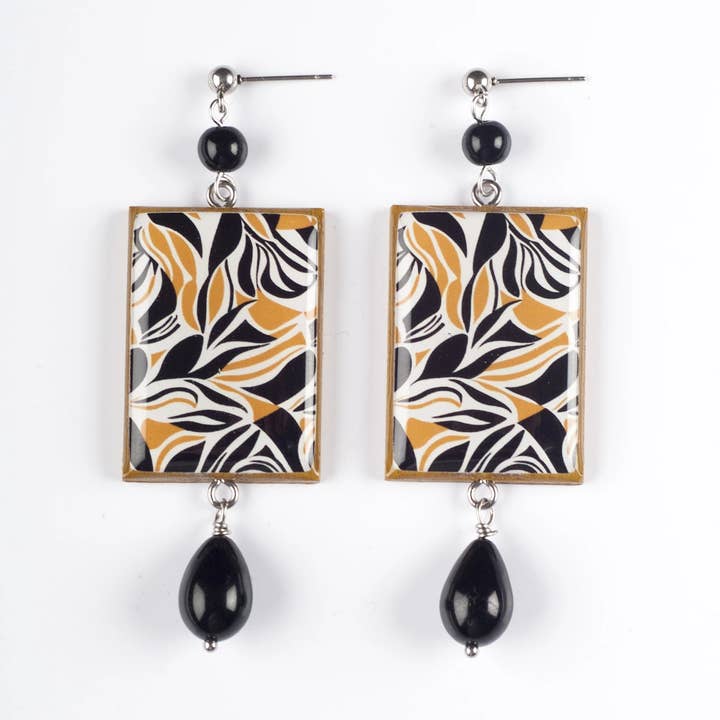 Handmade wooden and resin earrings - mustard leaves for wholesale by 4everyday Handmade