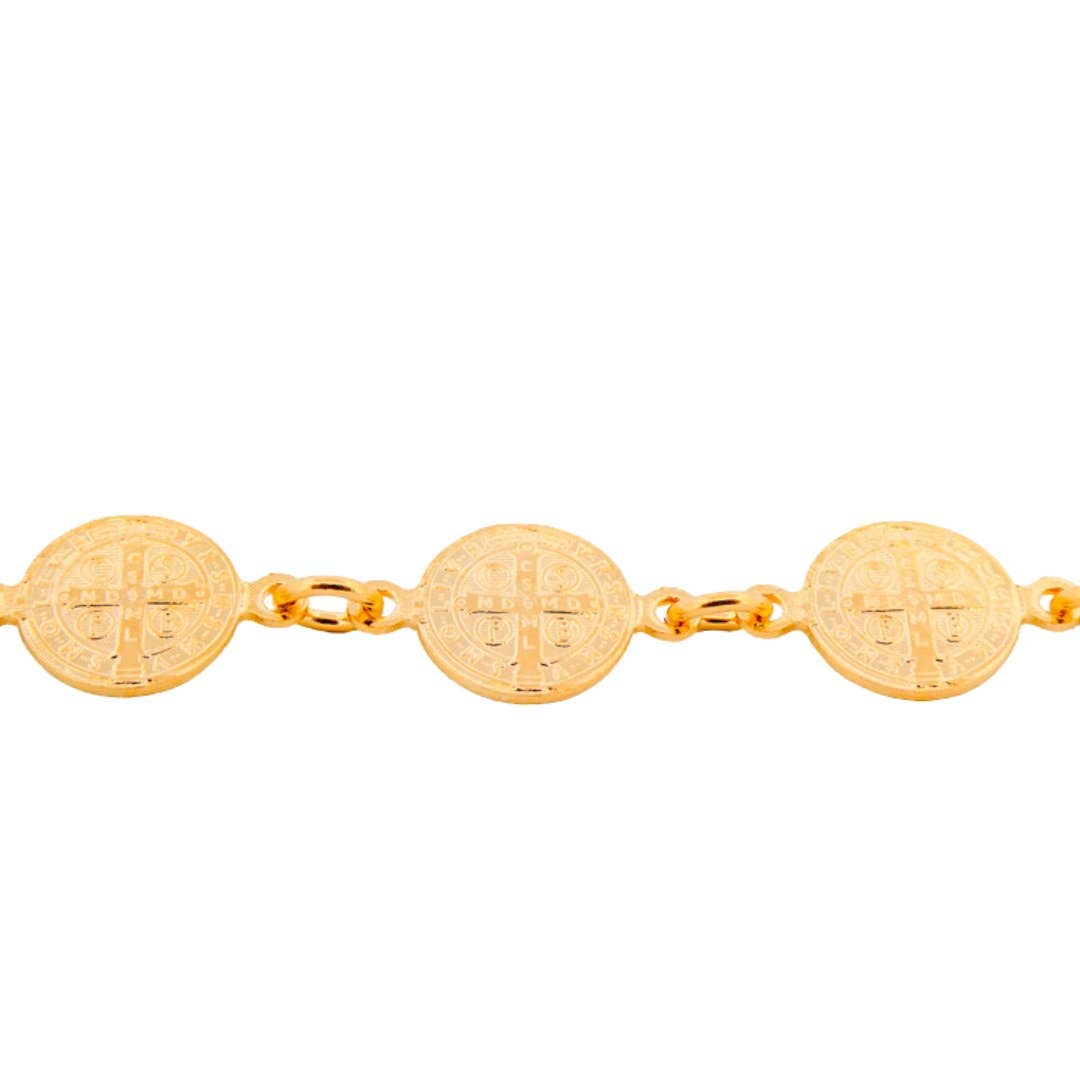 Guadalupe Gifts – Pulseira com pendente por atacado – Pulseira com 8 Moedas de São Bento Banhada a Ouro, 19 cm7