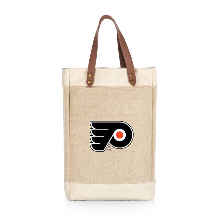 Picnic Time Family of Brands - Wholesale Wine Tote - Philadelphia Flyers Pinot Jute 2 Bottle Wine Tote Bag