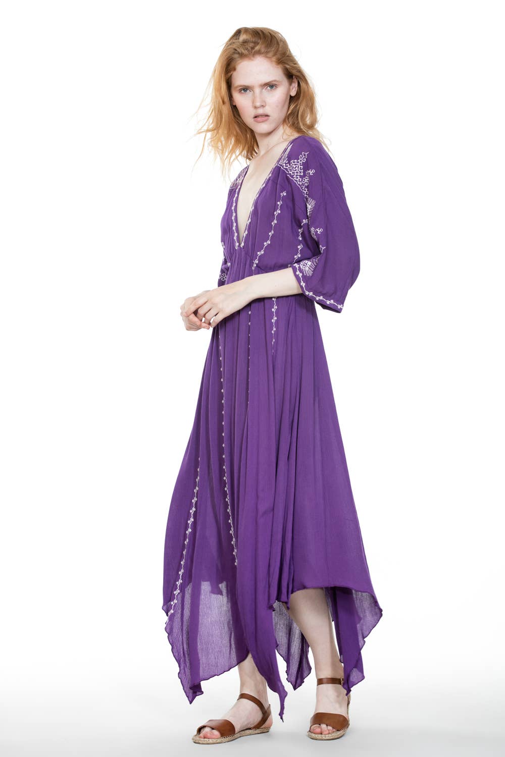 En Crème - Wholesale Dress - Women's - Short Sleeve Embroidery Handkerchief Maxi Dress9