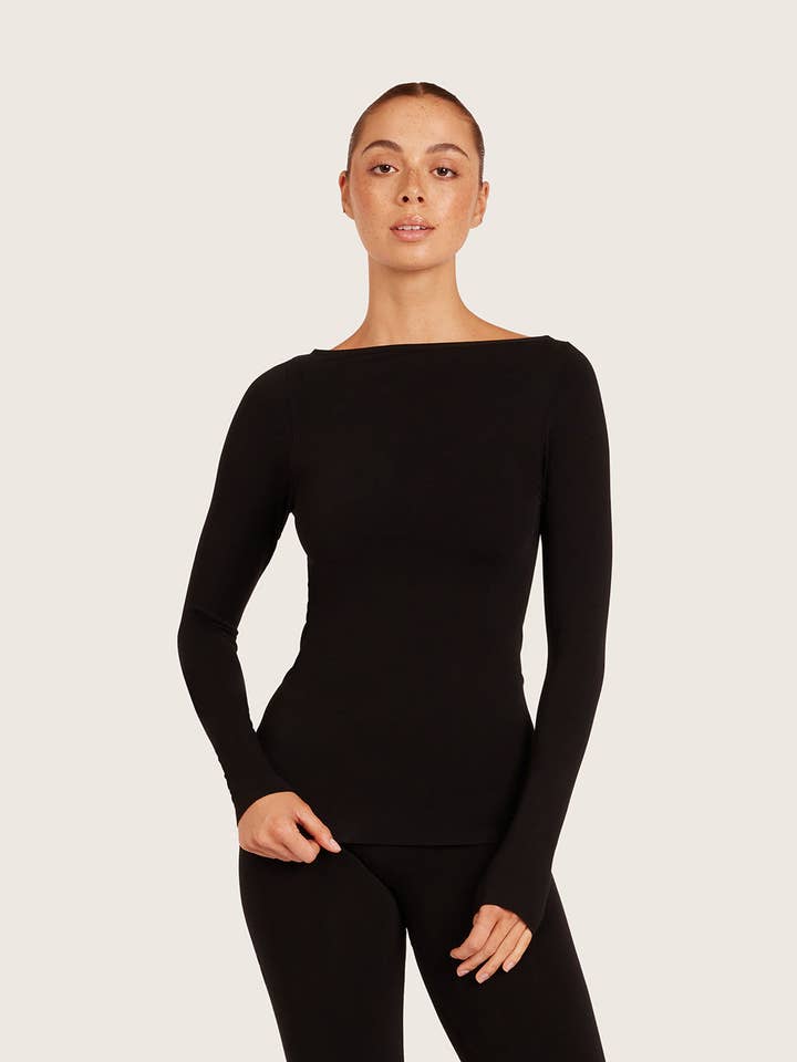 Camiseta de Manga Larga con Cuello Barco de Capa Base - Negro para venta al por mayor de BOODY UK LTD